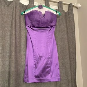 Women’s Bebe purple satin strapless dress, Size Small